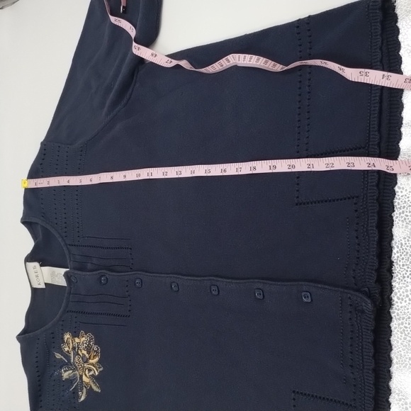 Koret vintage navy blue button down sweater with floral embroidered accent - Picture 9 of 11